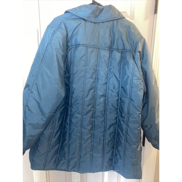 DANI COLBY Puffer Jacket Womens Size Large Solid Teal Quilted Nylon Button Up - Picture 6 of 7